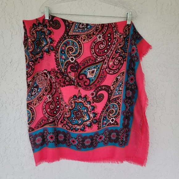 Loft Paisley Oversized Square Scarf Pink Womans OS - Picture 1 of 7